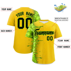 Custom Gold Personalized 3D Flame Design Authentic Baseball Jersey