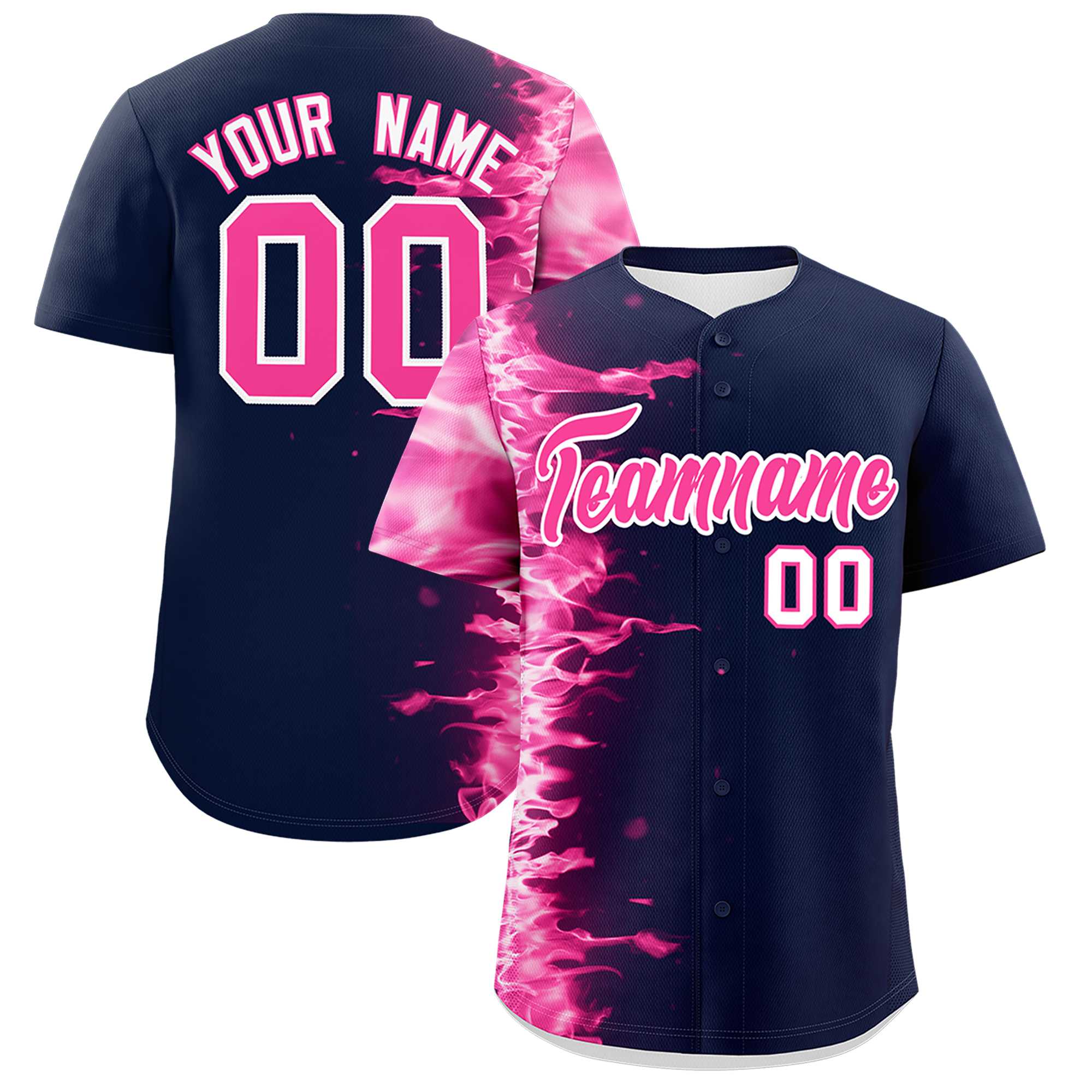 Custom Navy Personalized 3D Flame Design Authentic Baseball Jersey