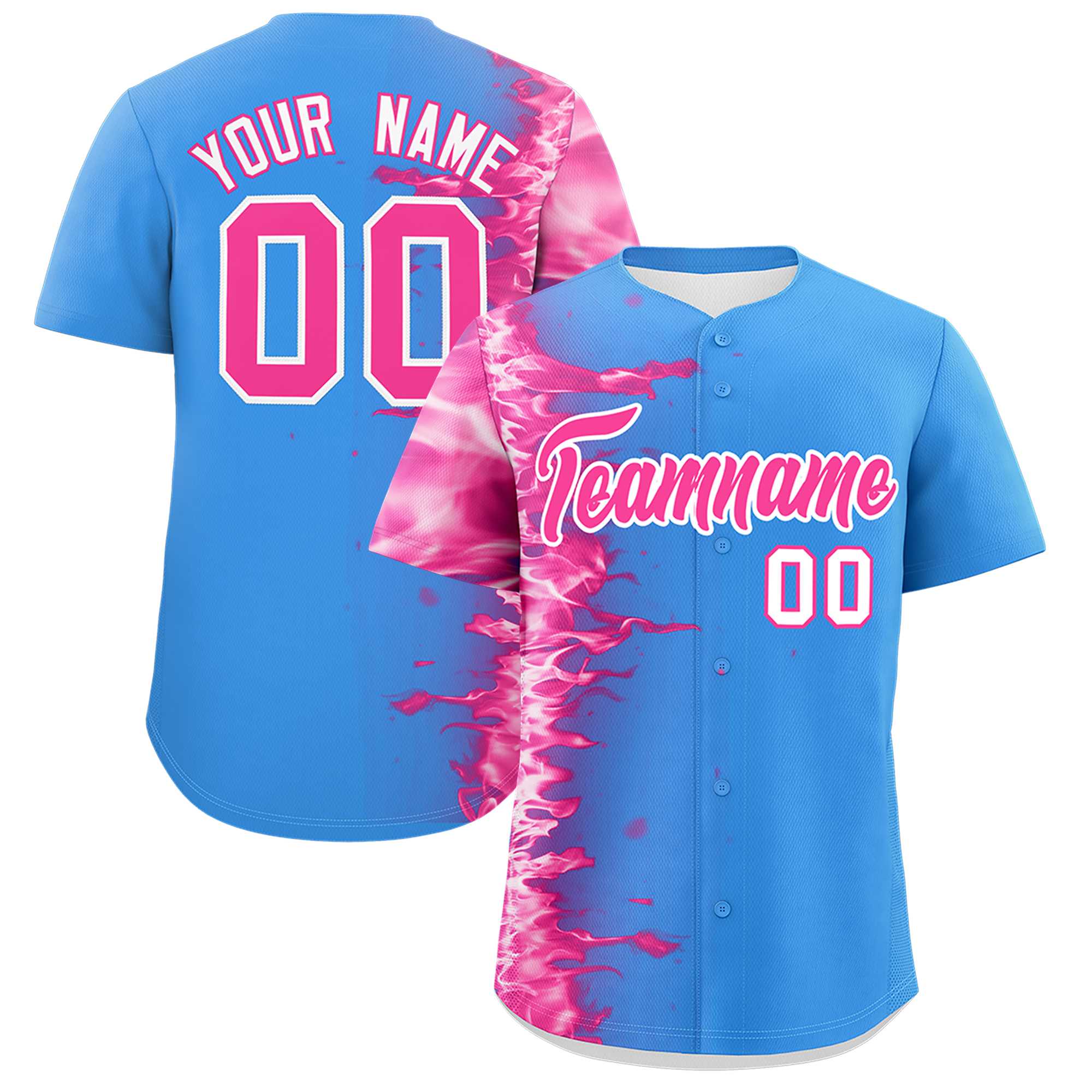 Custom Powder Blue Personalized 3D Flame Design Authentic Baseball Jersey