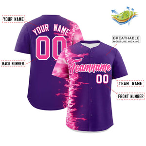 Custom Purple Personalized 3D Flame Design Authentic Baseball Jersey