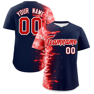 Custom Navy Personalized 3D Flame Design Authentic Baseball Jersey