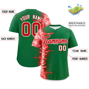 Custom Kelly Green Personalized 3D Flame Design Authentic Baseball Jersey