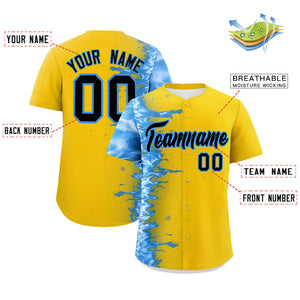 Custom Gold Personalized 3D Flame Design Authentic Baseball Jersey