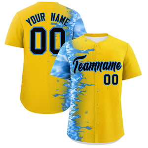 Custom Gold Personalized 3D Flame Design Authentic Baseball Jersey