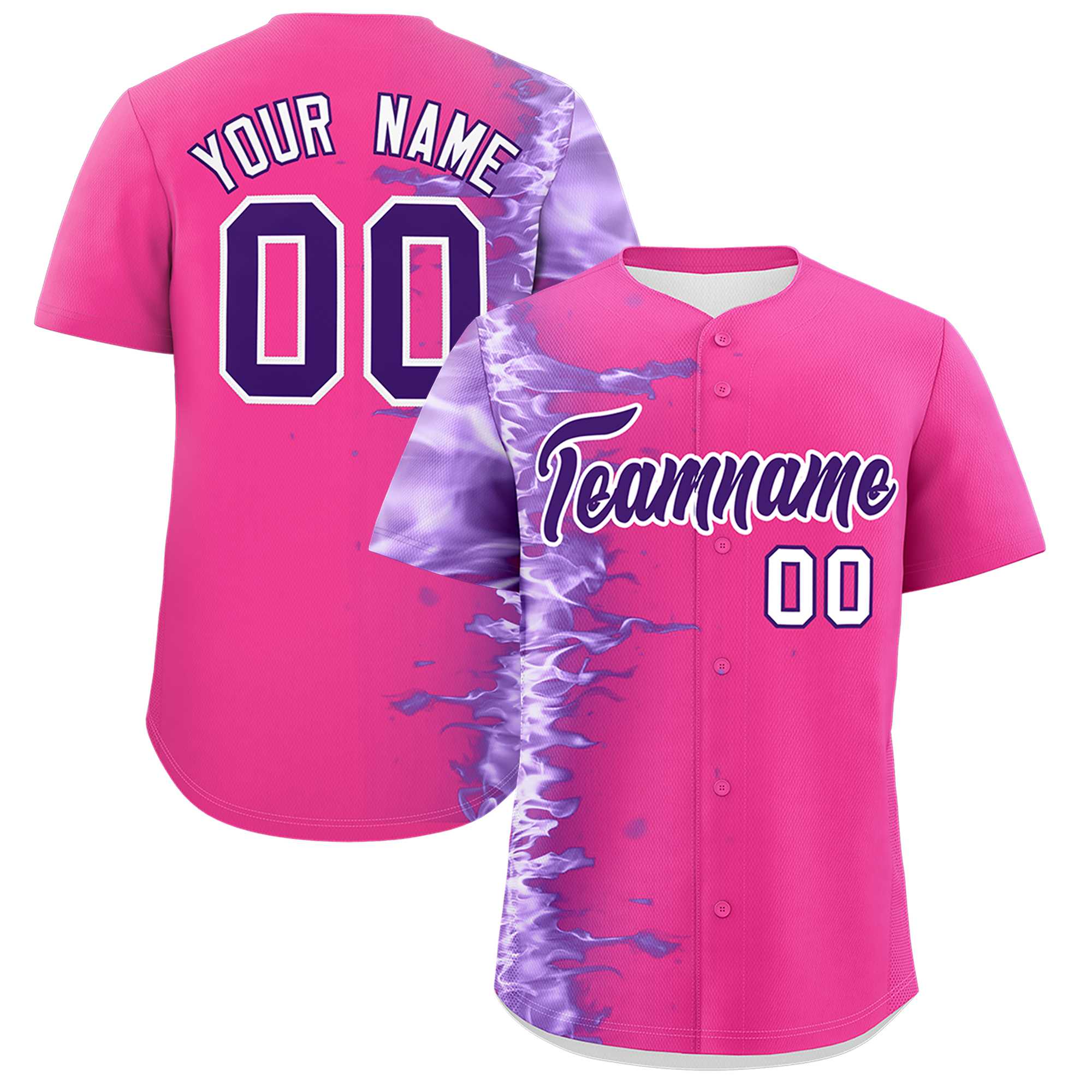 Custom Pink Personalized 3D Flame Design Authentic Baseball Jersey