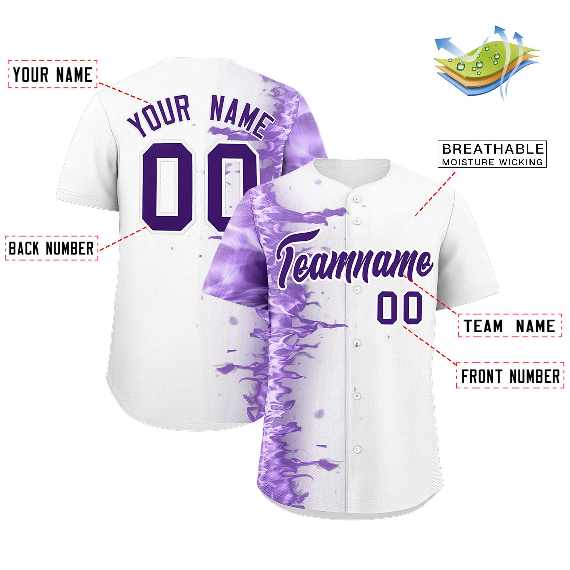 Custom White Personalized 3D Flame Design Authentic Baseball Jersey