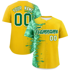 Custom Gold Personalized 3D Flame Design Authentic Baseball Jersey