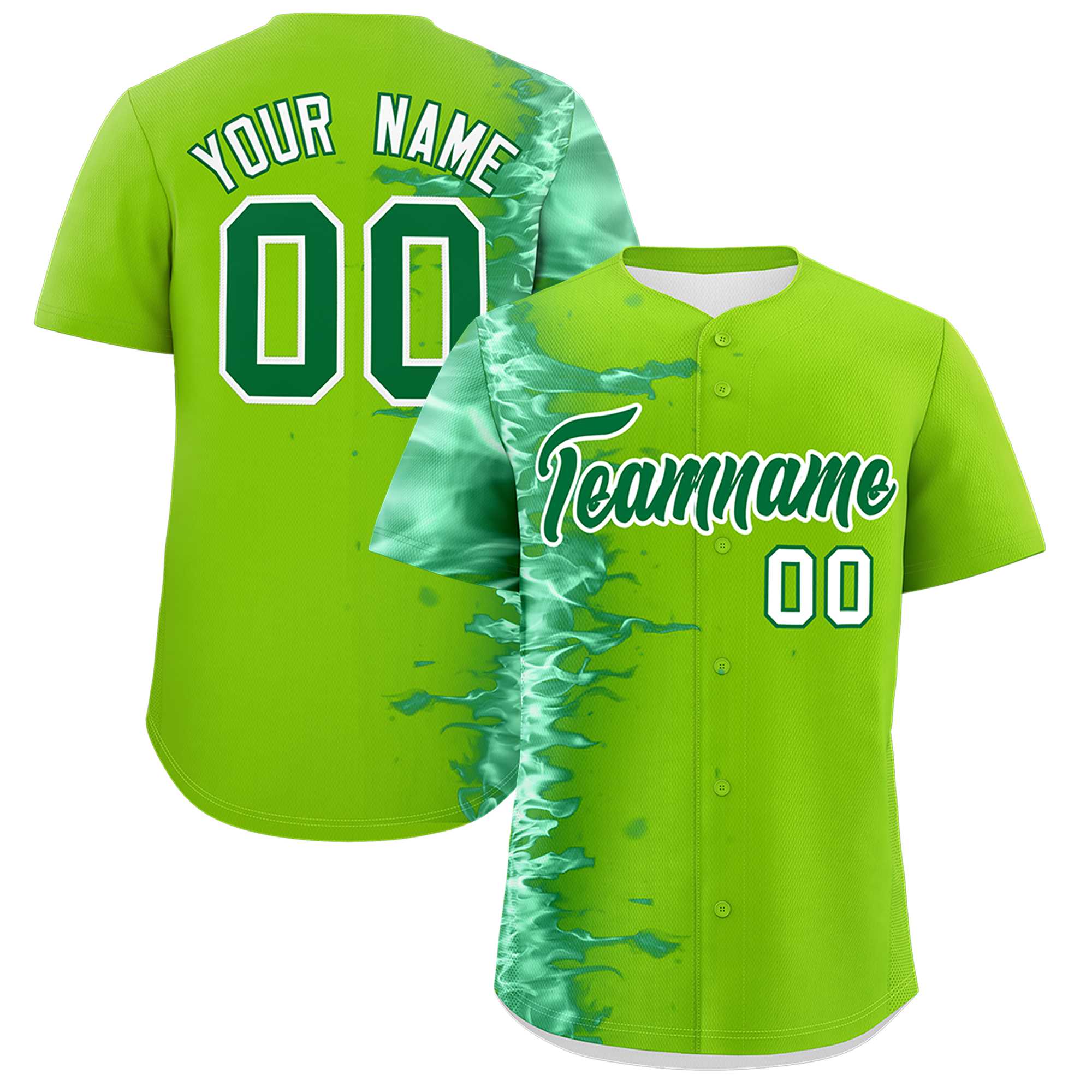 Custom Neon Green Personalized 3D Flame Design Authentic Baseball Jersey