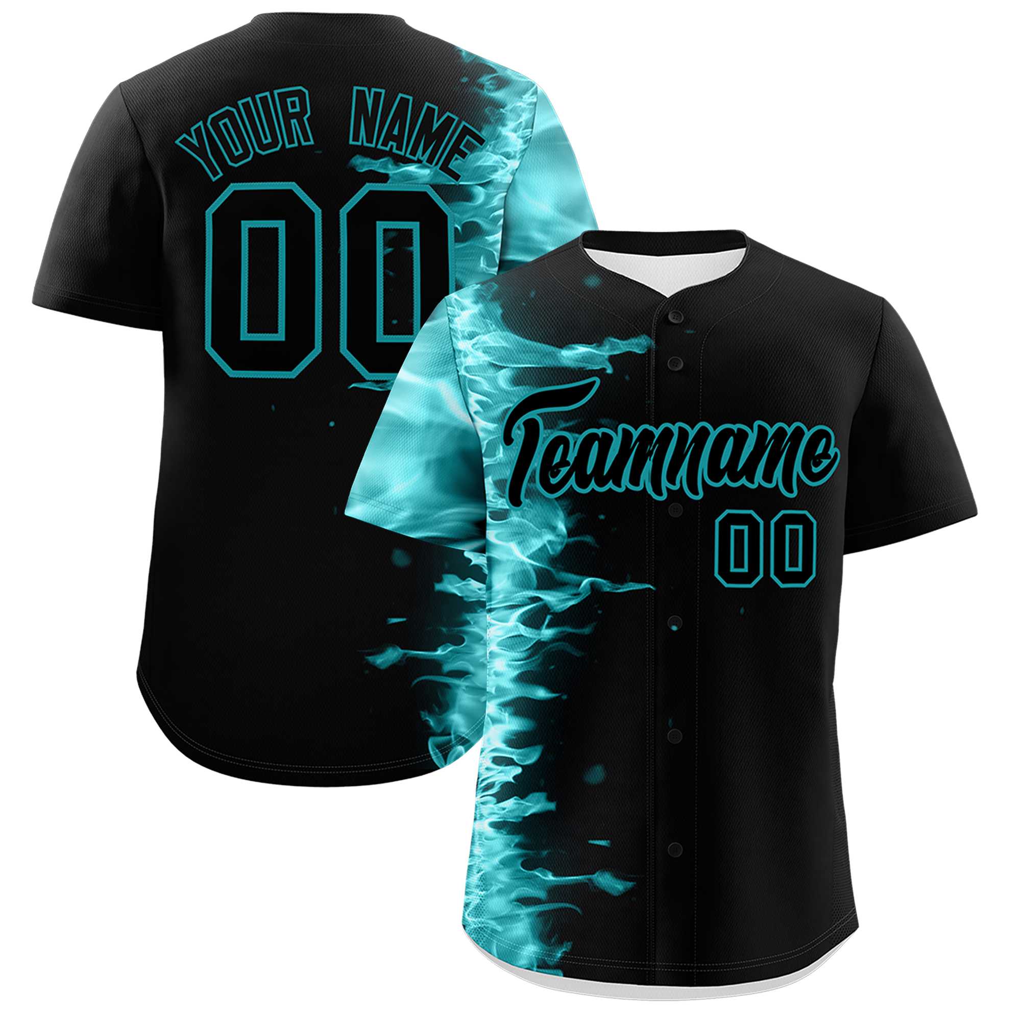 Custom Black Personalized 3D Flame Design Authentic Baseball Jersey