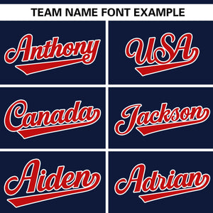 Custom Navy Red Personalized Gradient Ribbed Design Authentic Baseball Jersey