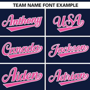 Custom Navy Pink Personalized Gradient Ribbed Design Authentic Baseball Jersey