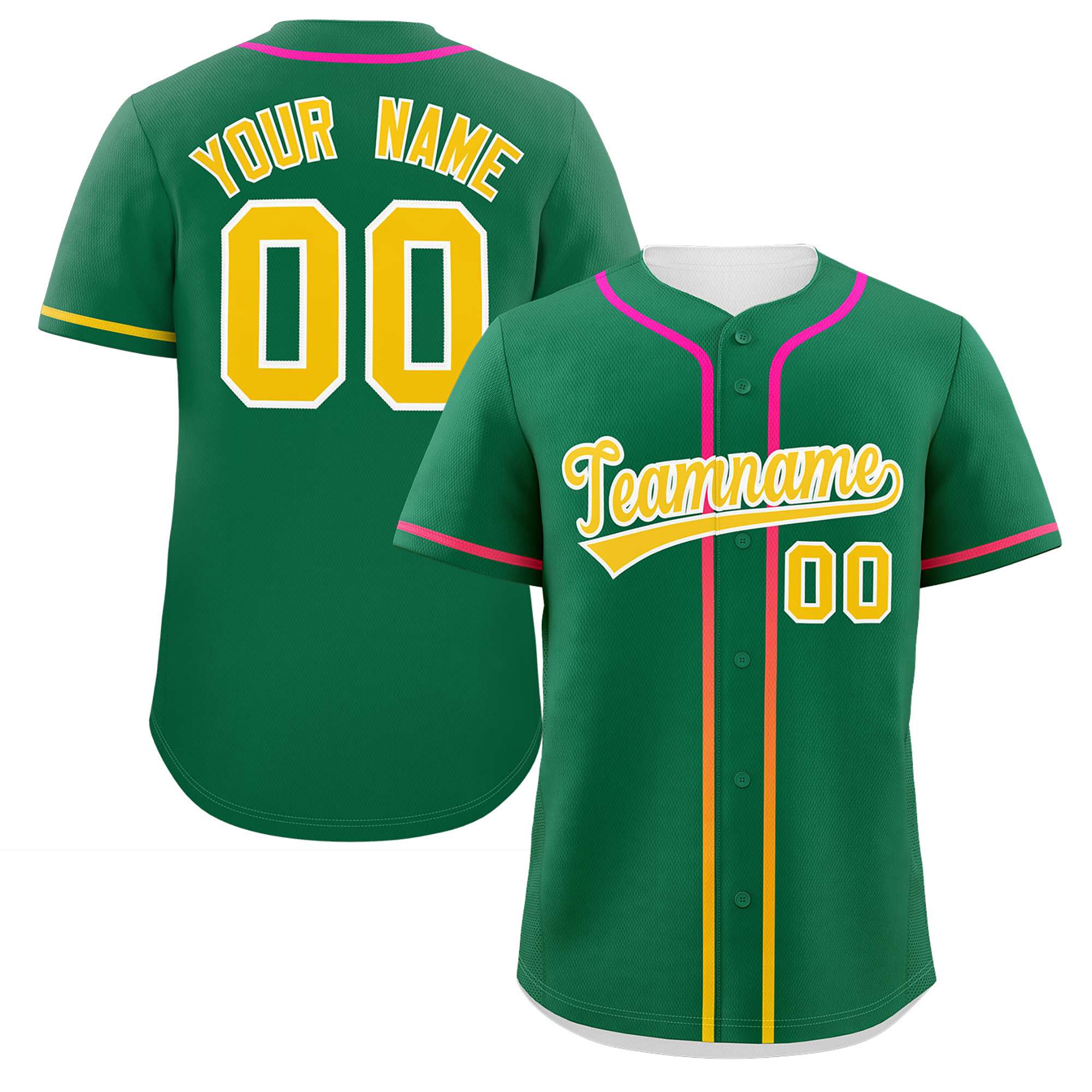 Maillot de baseball personnalisé Kelly Green Gold, design côtelé dégradé personnalisé, authentique