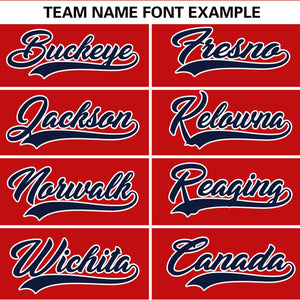 Custom Red Navy Personalized Gradient Ribbed Design Authentic Baseball Jersey