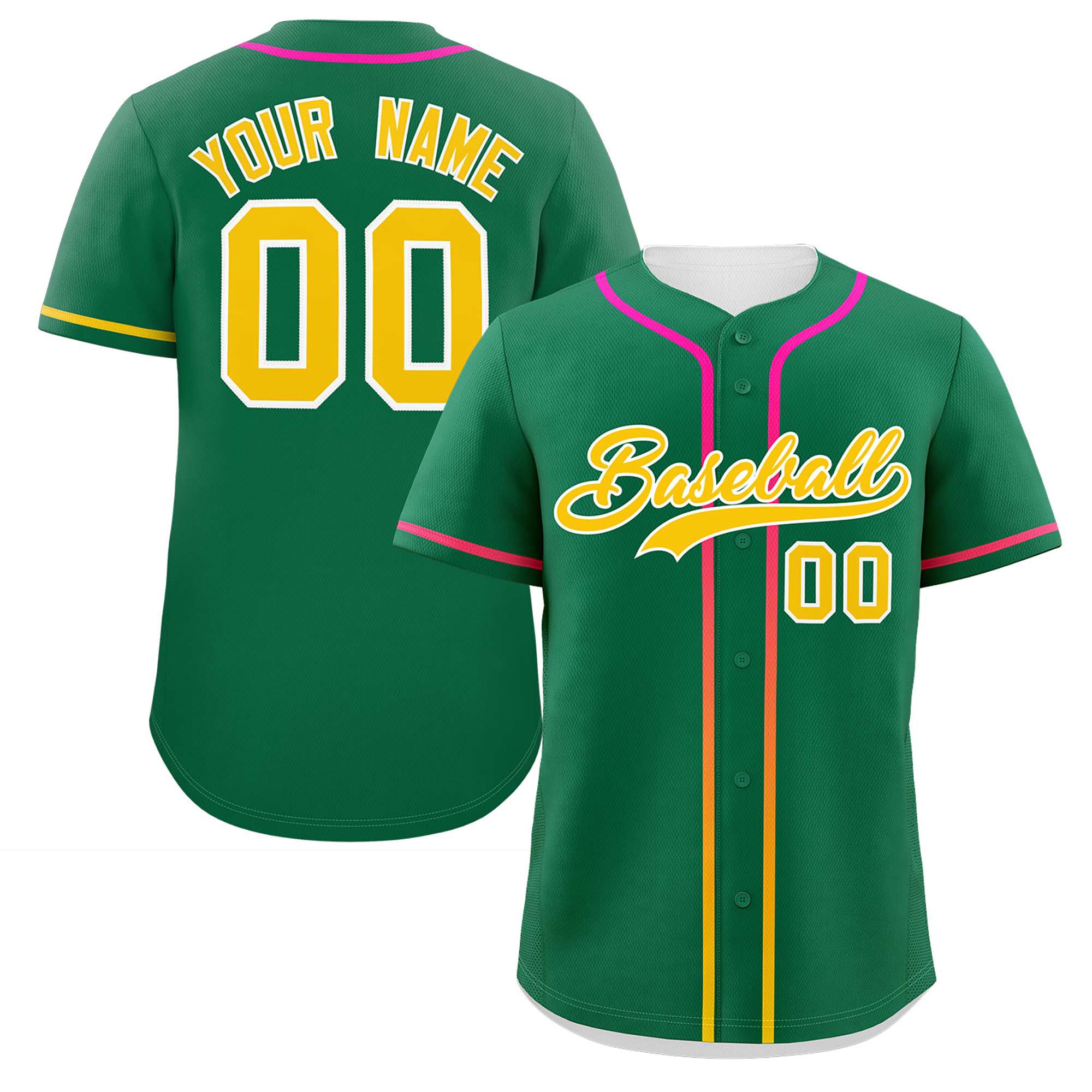 Maillot de baseball personnalisé Kelly Green Gold, design côtelé dégradé personnalisé, authentique