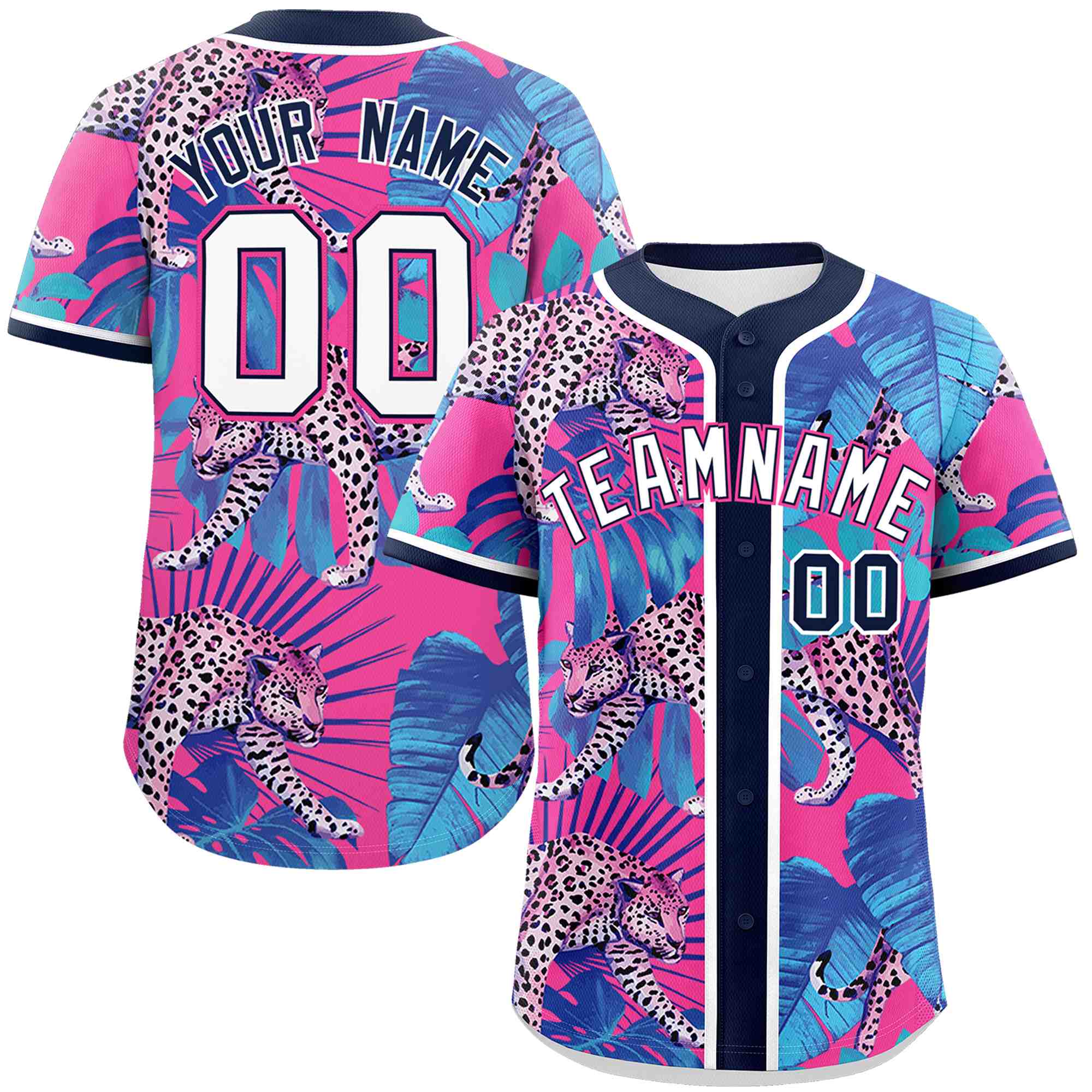 Custom Navy Personalized Leopard Graffiti Pattern Authentic Baseball Jersey