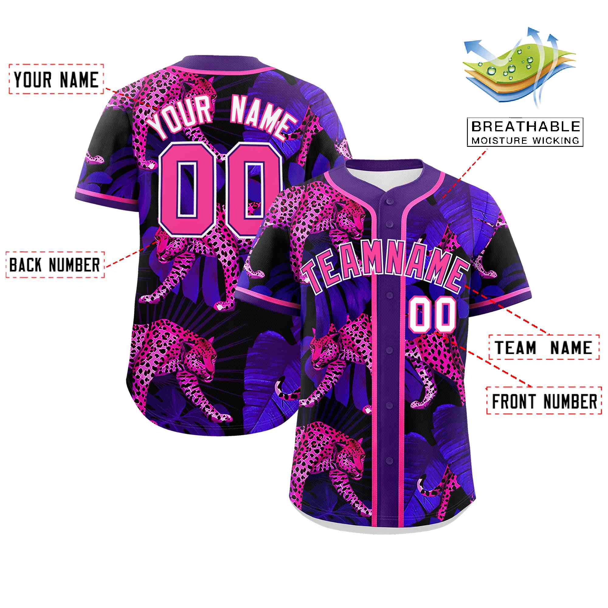 Custom Purple Personalized Leopard Graffiti Pattern Authentic Baseball Jersey