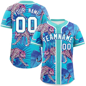 Custom Aqua Personalized Leopard Graffiti Pattern Authentic Baseball Jersey