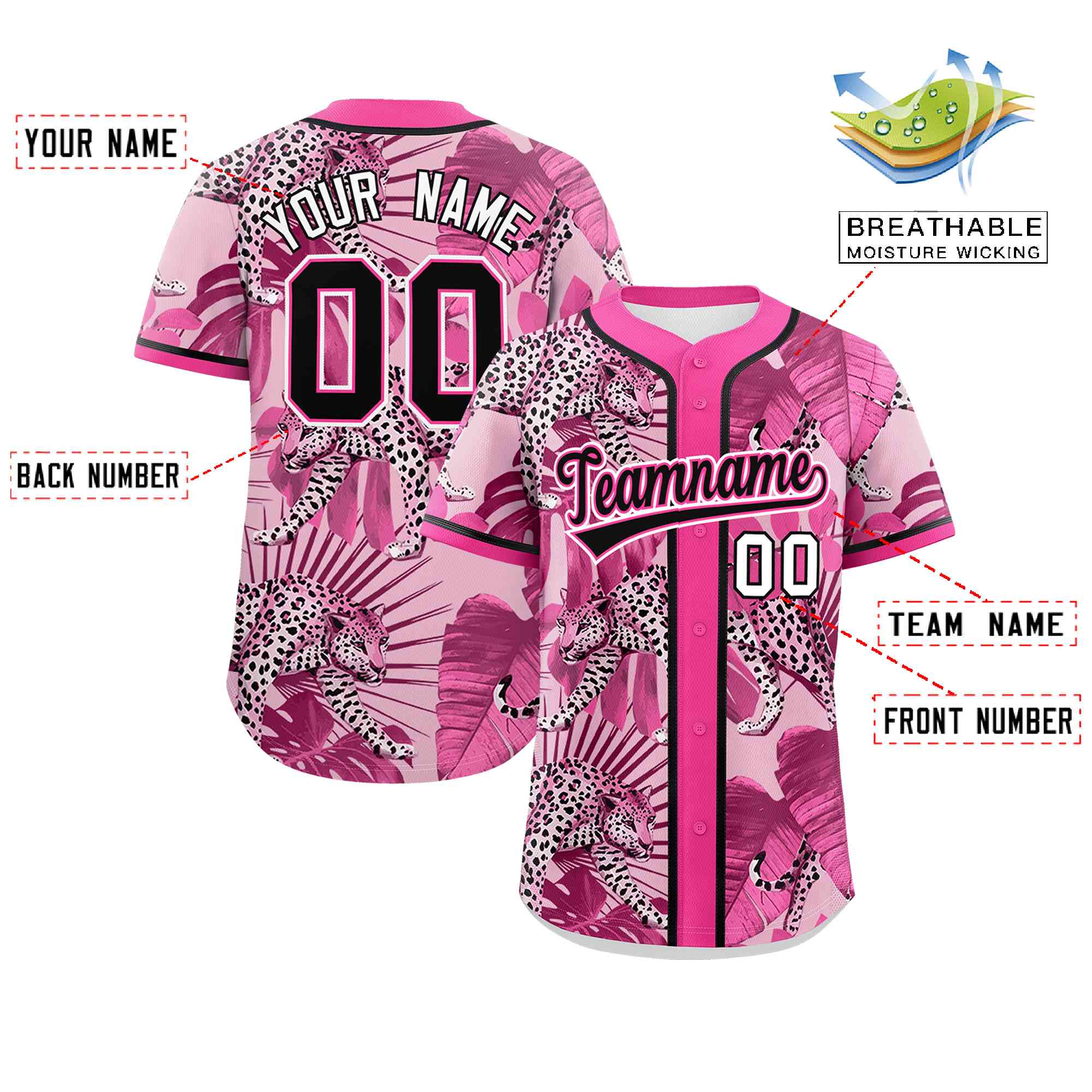 Custom Pink Personalized Leopard Graffiti Pattern Authentic Baseball Jersey