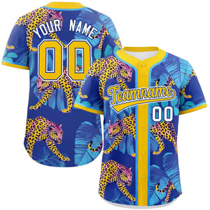 Custom Gold Personalized Leopard Graffiti Pattern Authentic Baseball Jersey