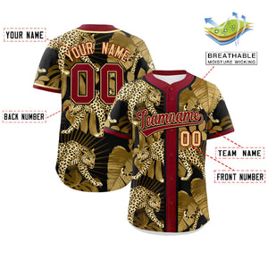 Custom Crimson Personalized Leopard Graffiti Pattern Authentic Baseball Jersey