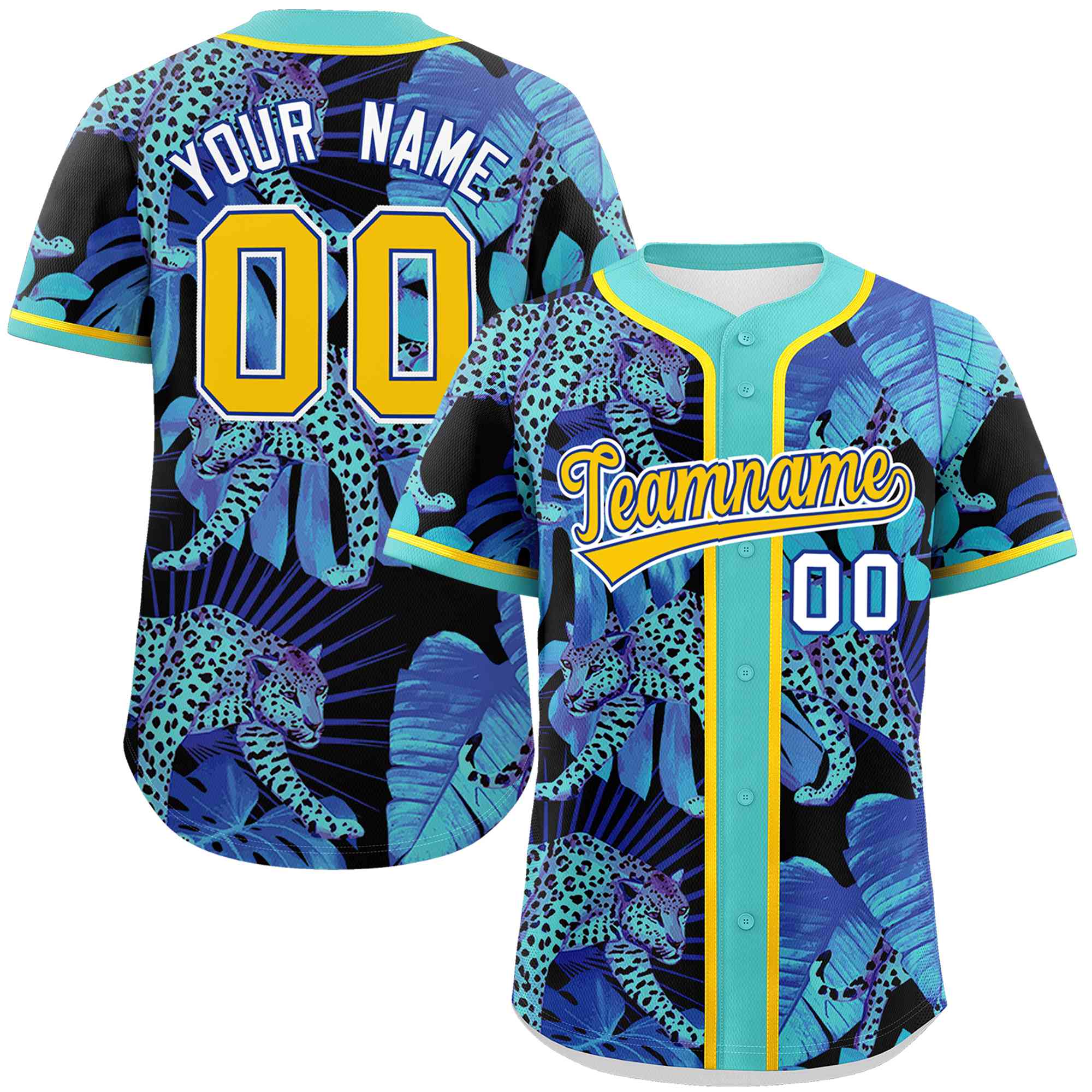 Custom Aqua Personalized Leopard Graffiti Pattern Authentic Baseball Jersey