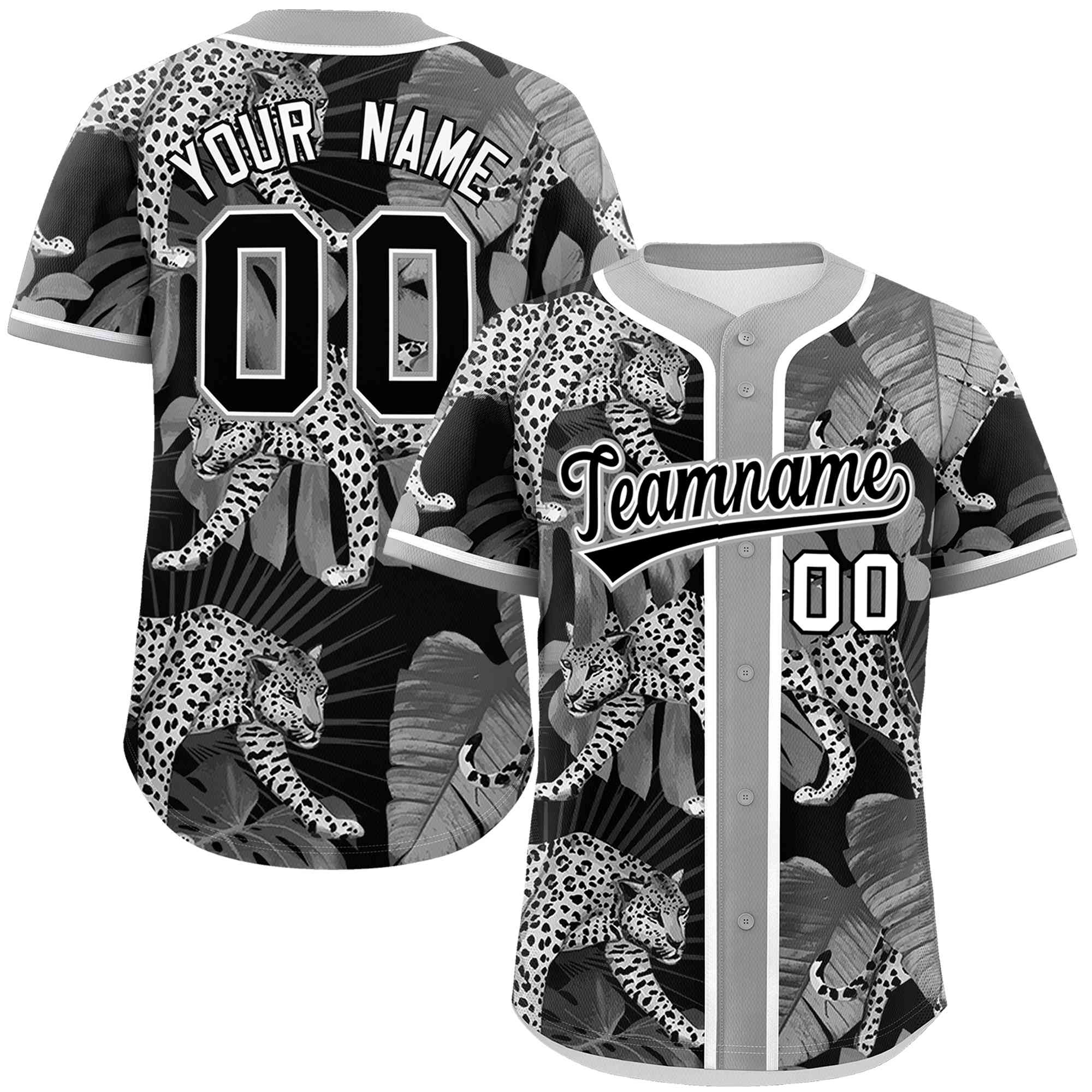 Custom Gray Personalized Leopard Graffiti Pattern Authentic Baseball Jersey