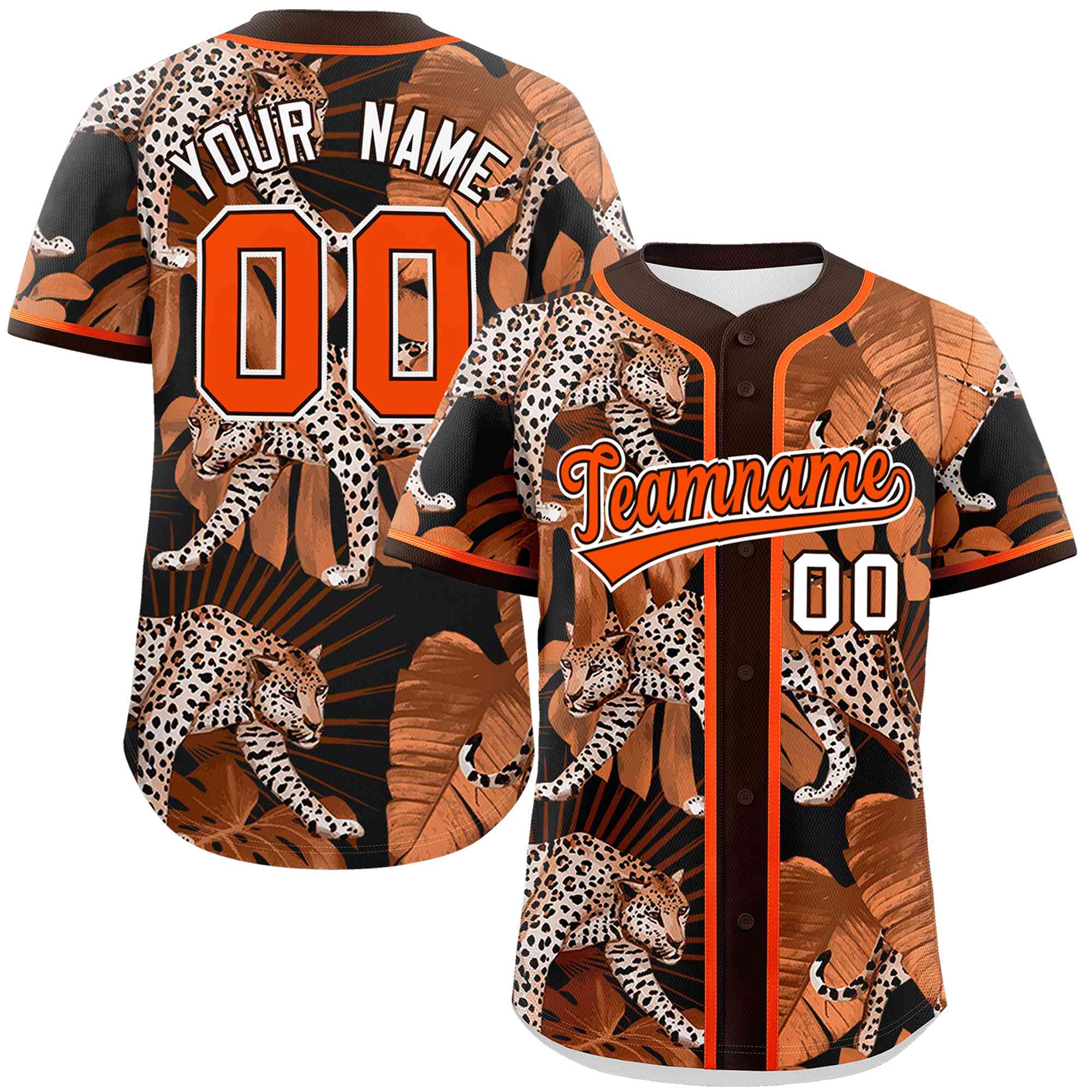 Custom Brown Personalized Leopard Graffiti Pattern Authentic Baseball Jersey