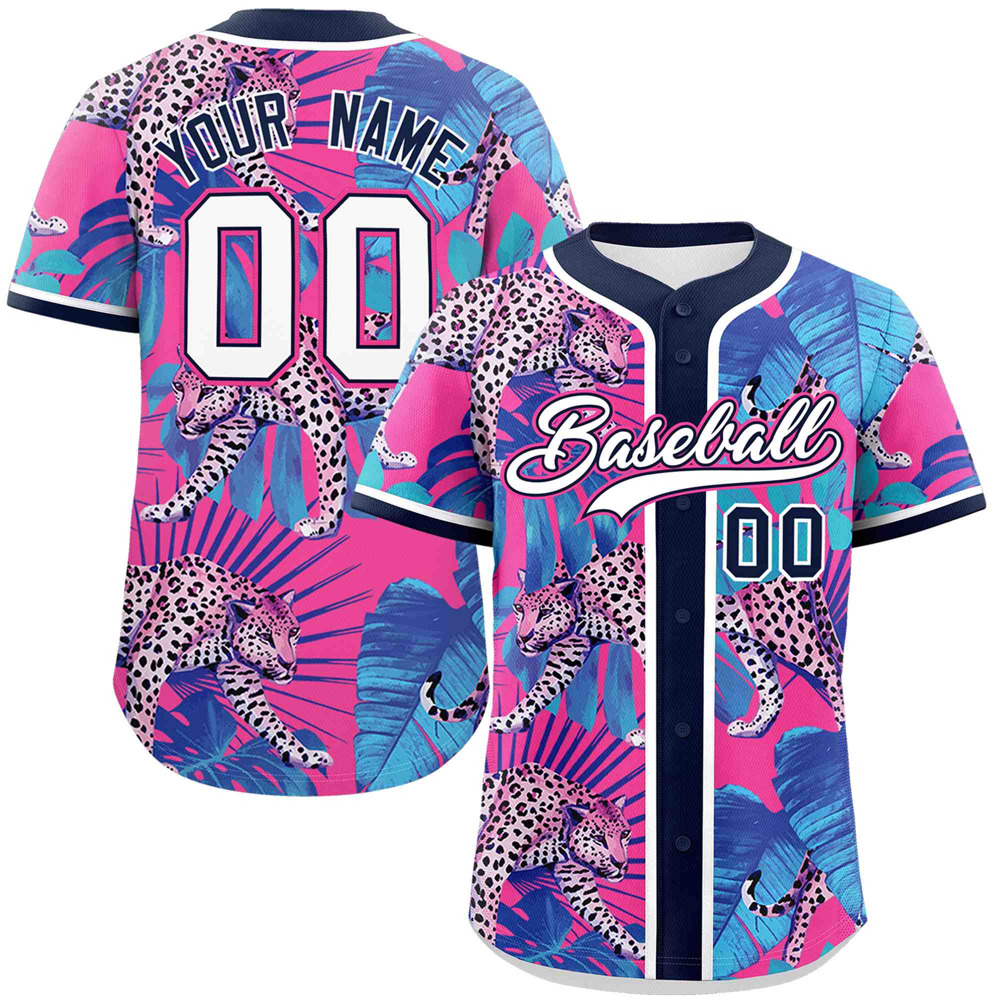 Custom Navy Personalized Leopard Graffiti Pattern Authentic Baseball Jersey