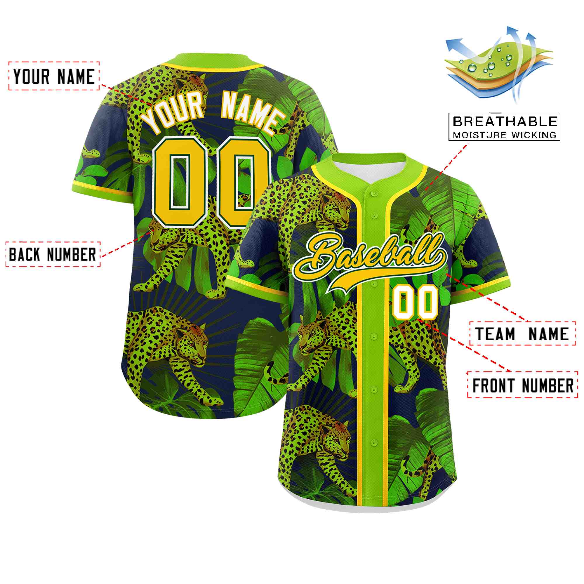 Custom Neon Green Personalized Leopard Graffiti Pattern Authentic Baseball Jersey