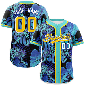 Custom Aqua Personalized Leopard Graffiti Pattern Authentic Baseball Jersey