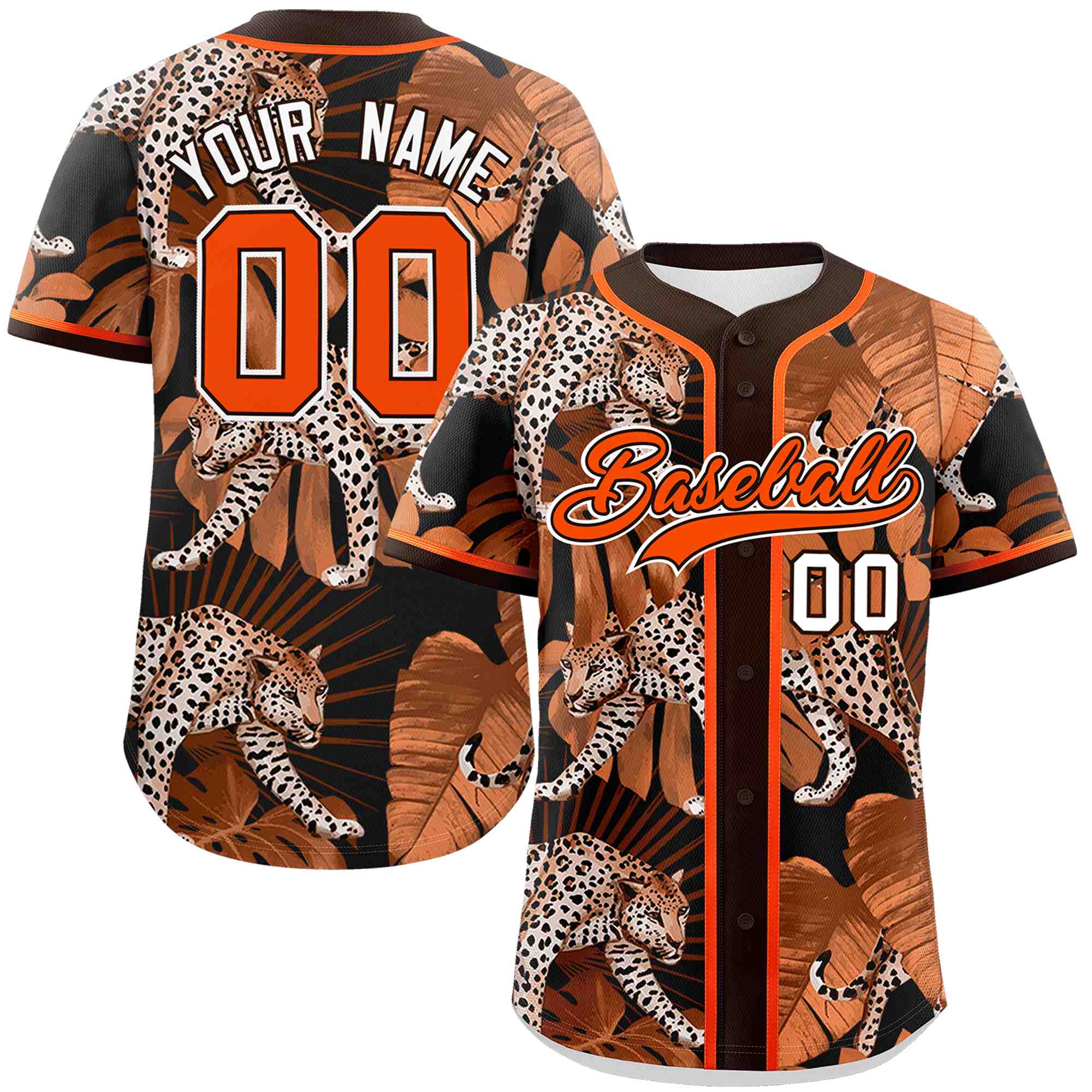 Custom Brown Personalized Leopard Graffiti Pattern Authentic Baseball Jersey