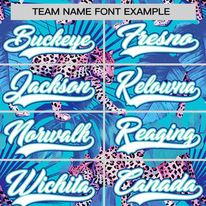 Custom Aqua Personalized Leopard Graffiti Pattern Authentic Baseball Jersey