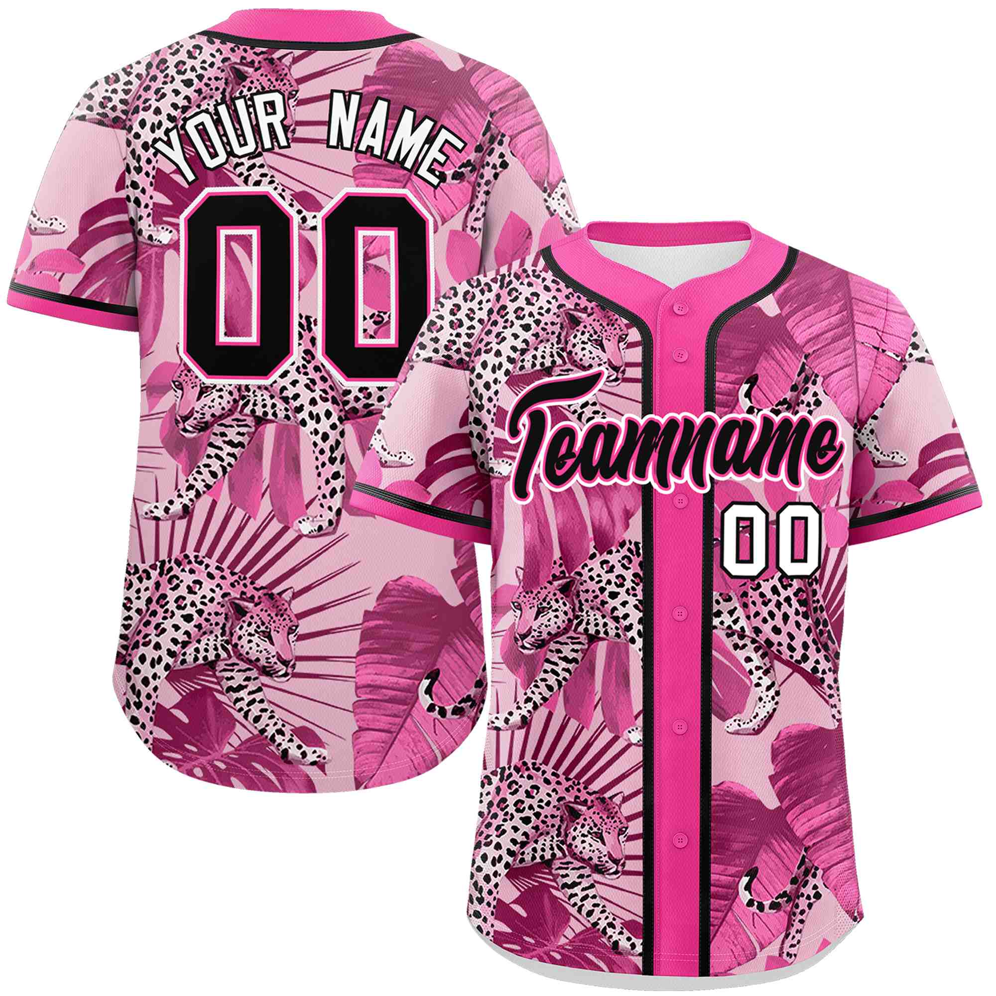 Custom Pink Personalized Leopard Graffiti Pattern Authentic Baseball Jersey