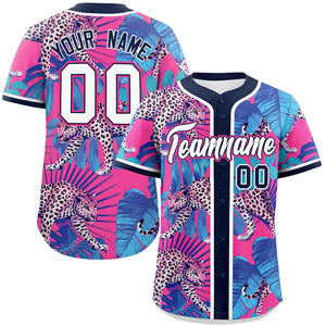 Custom Navy Personalized Leopard Graffiti Pattern Authentic Baseball Jersey