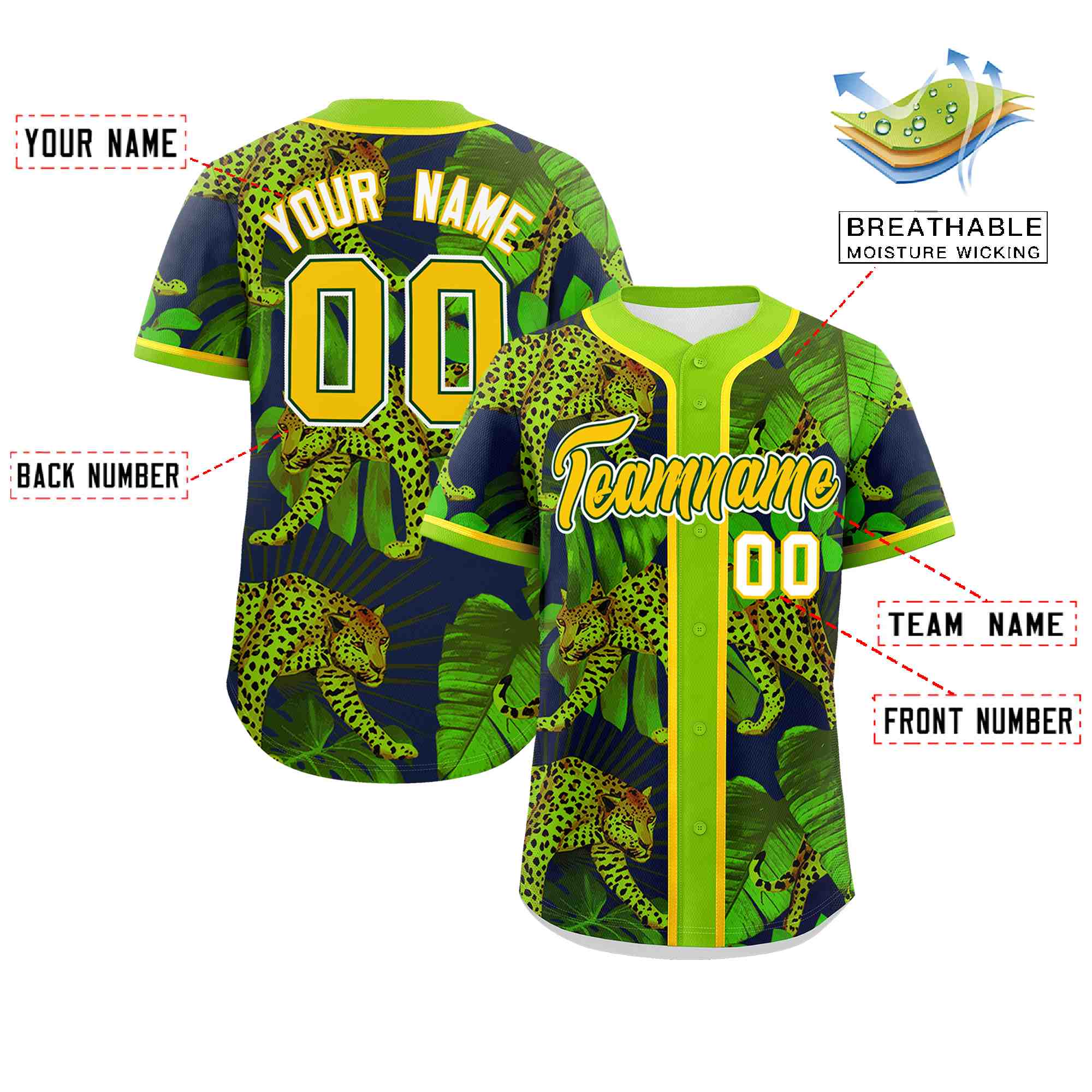 Custom Neon Green Personalized Leopard Graffiti Pattern Authentic Baseball Jersey