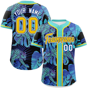 Custom Aqua Personalized Leopard Graffiti Pattern Authentic Baseball Jersey