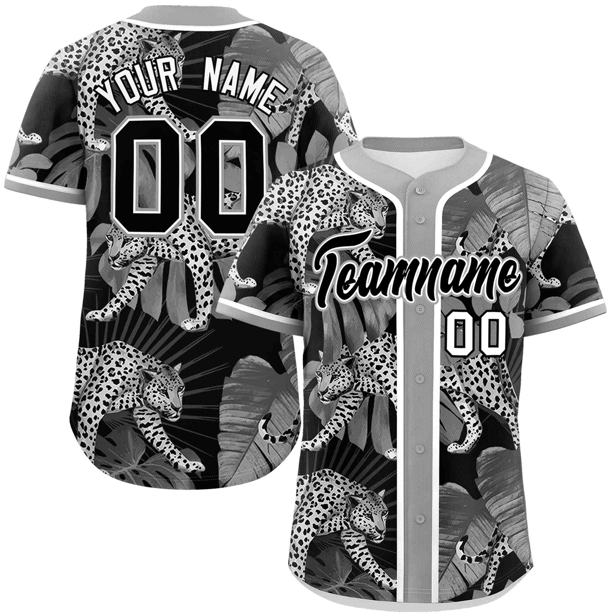 Custom Gray Personalized Leopard Graffiti Pattern Authentic Baseball Jersey