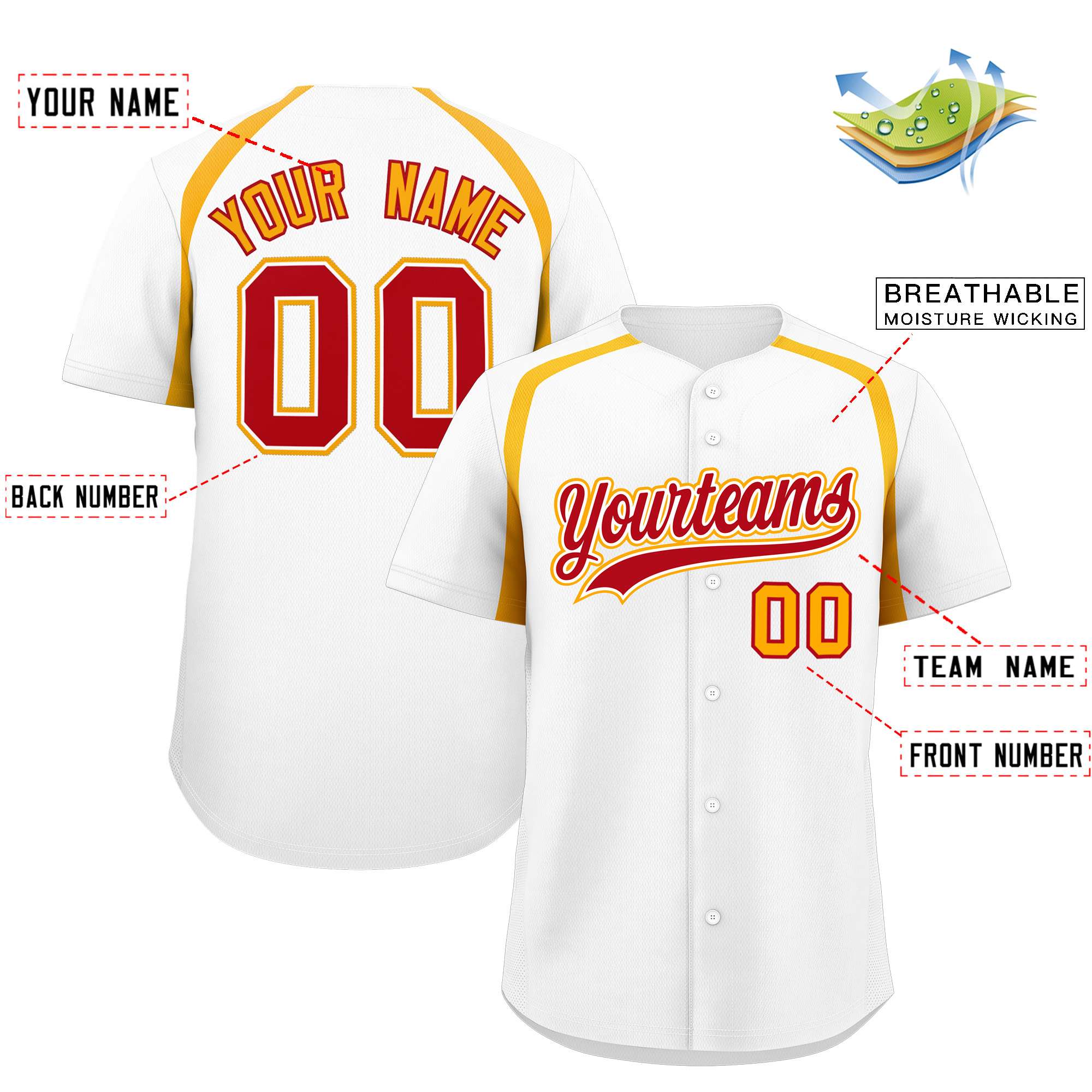 Custom White Yellow Personalized Color Block Authentic Baseball Jersey