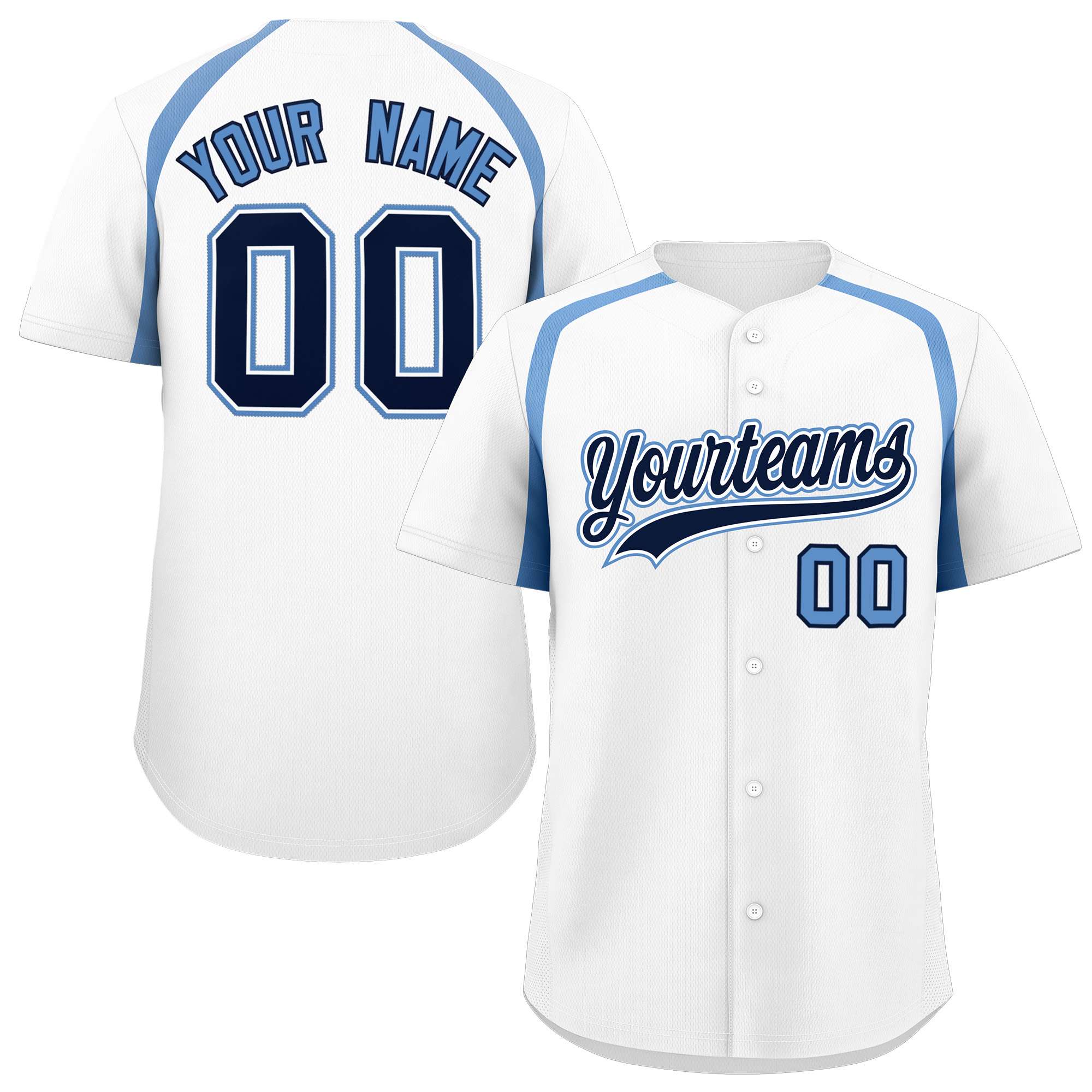 Custom White Light Blue Personalized Color Block Authentic Baseball Jersey