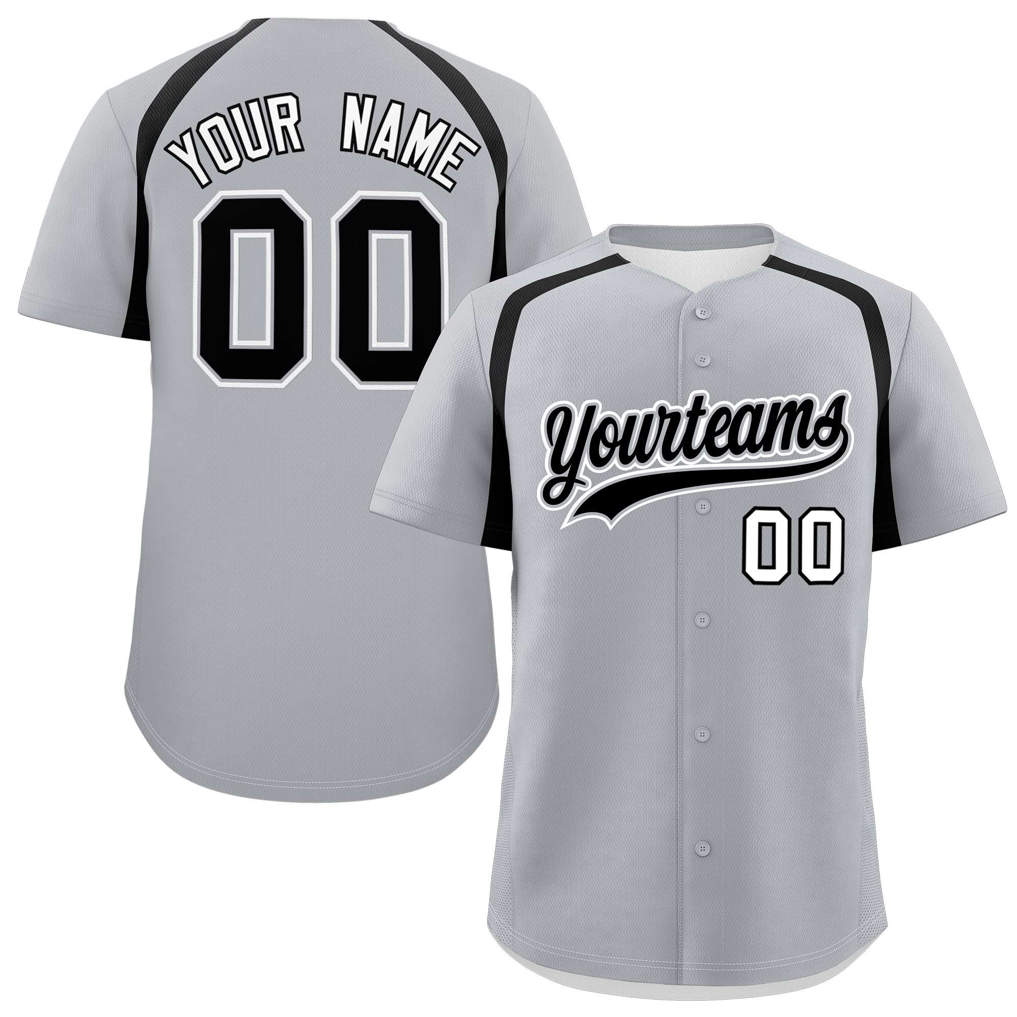 Custom Silver Black Personalized Color Block Authentic Baseball Jersey