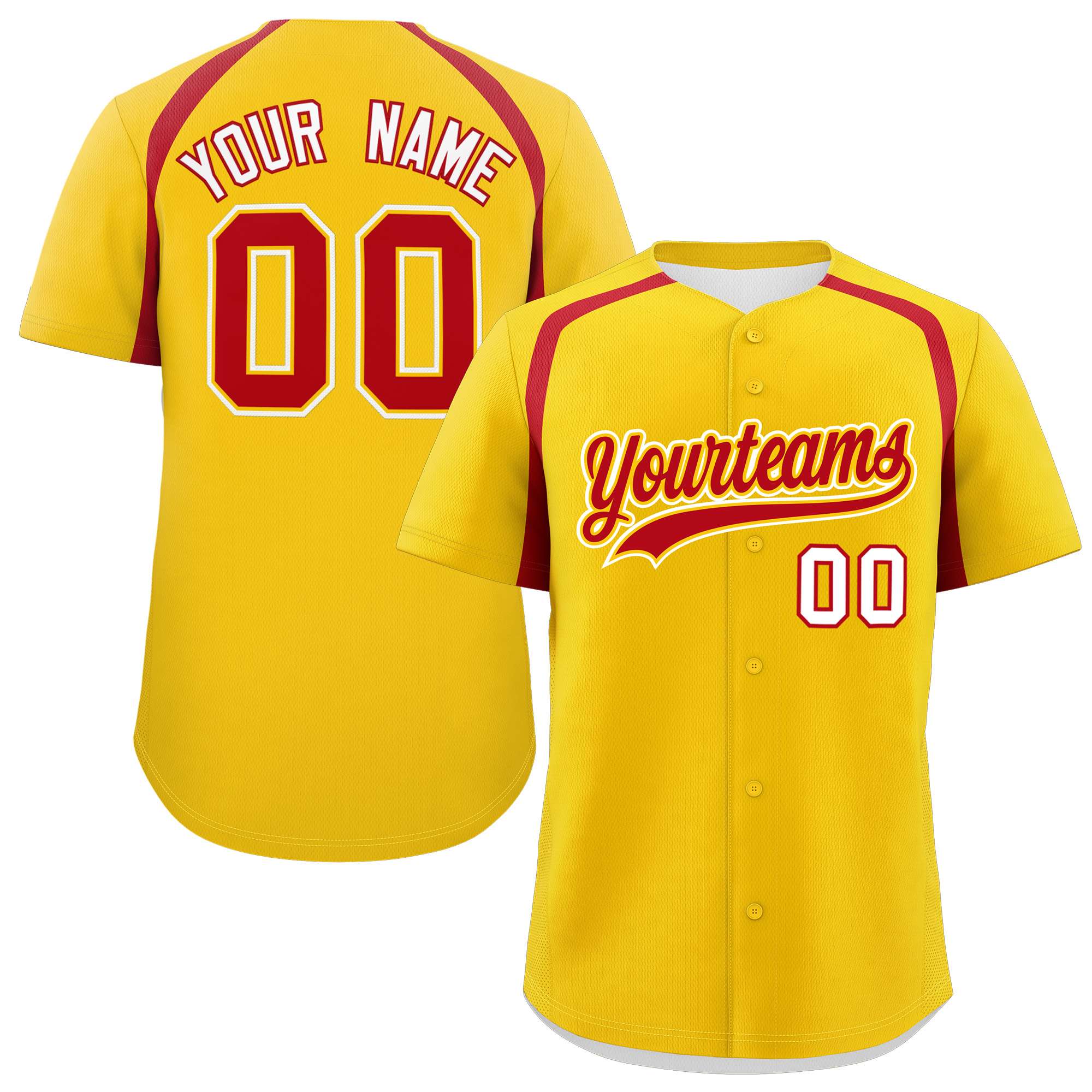 Custom Gold Red Personalized Color Block Authentic Baseball Jersey