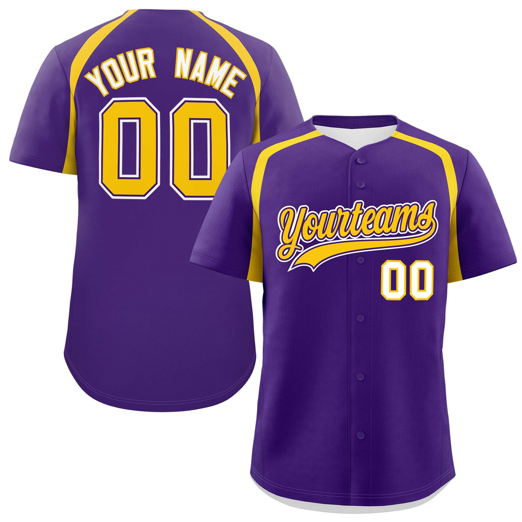 Custom Purple Gold Personalized Color Block Authentic Baseball Jersey