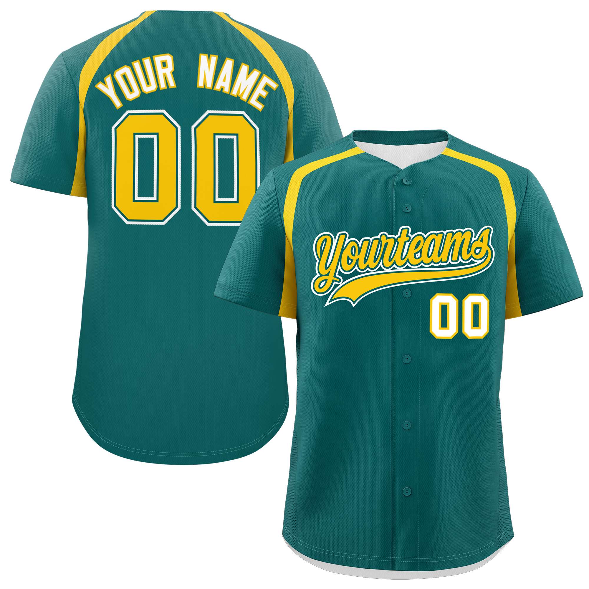 Custom Aqua Gold Personalized Color Block Authentic Baseball Jersey