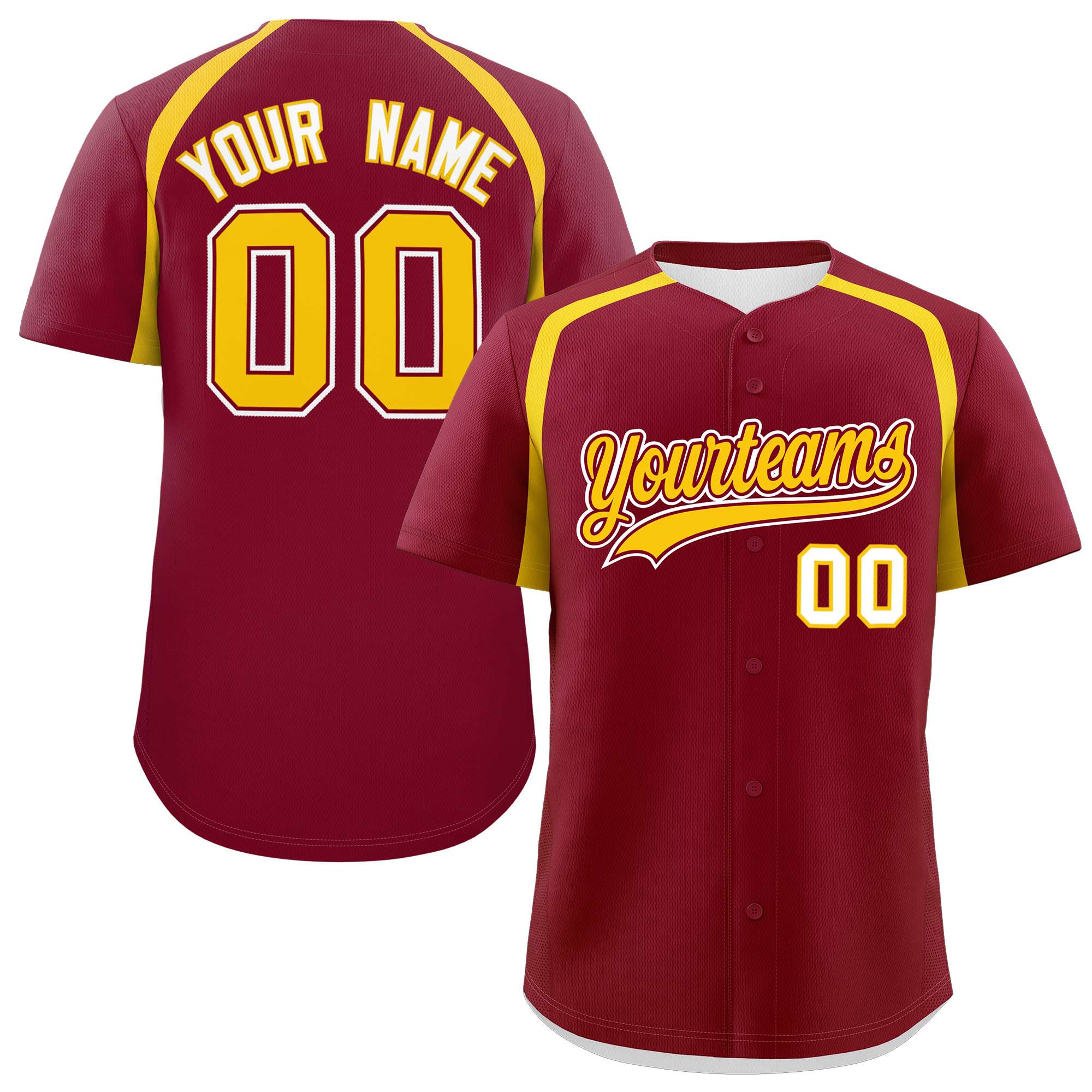 Custom Crimson Gold Personalized Color Block Authentic Baseball Jersey