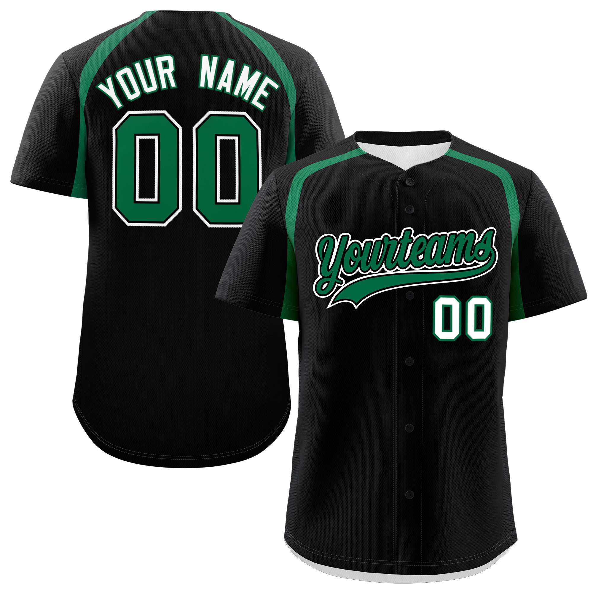 Custom Black Kelly Green Personalized Color Block Authentic Baseball Jersey