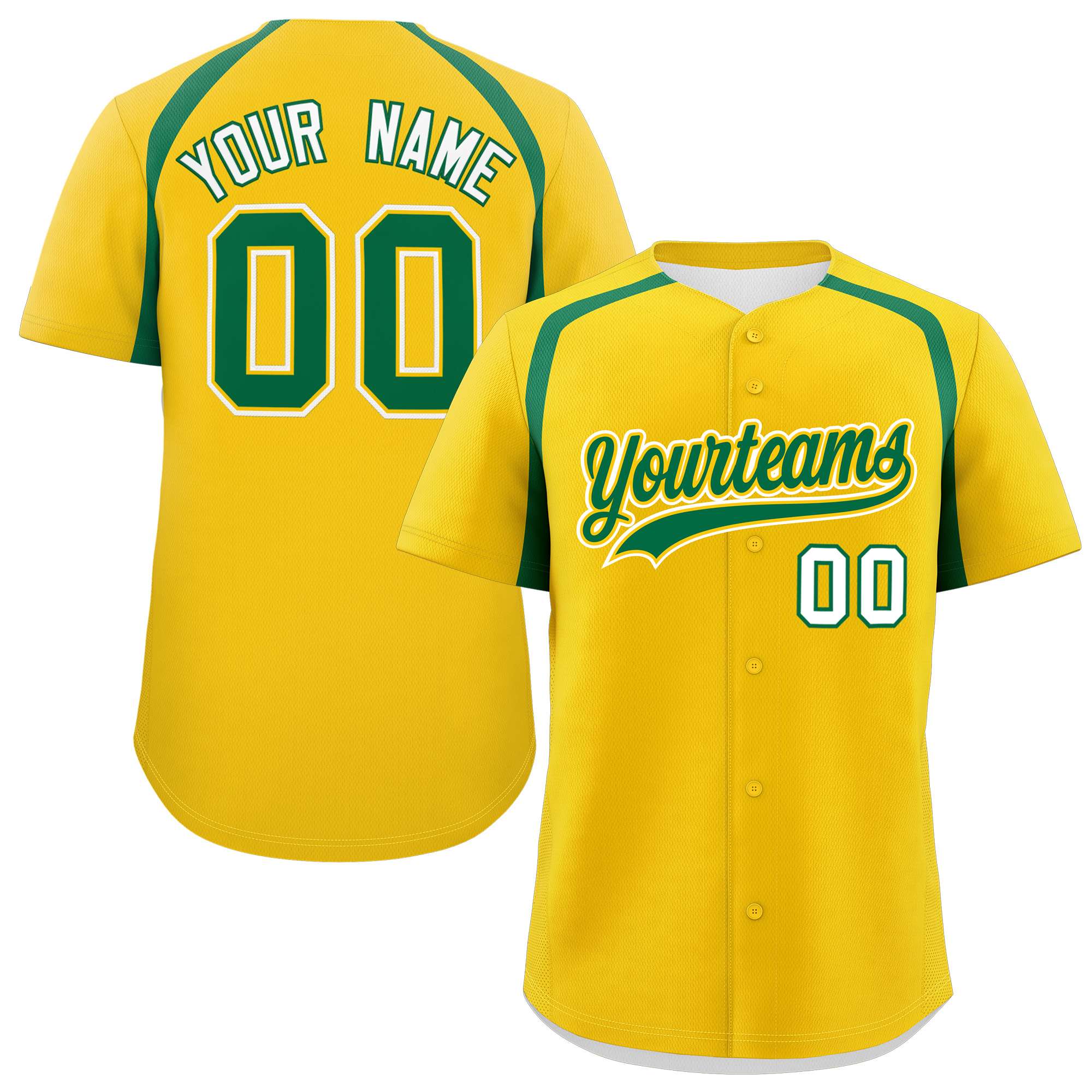 Custom Gold Kelly Green Personalized Color Block Authentic Baseball Jersey