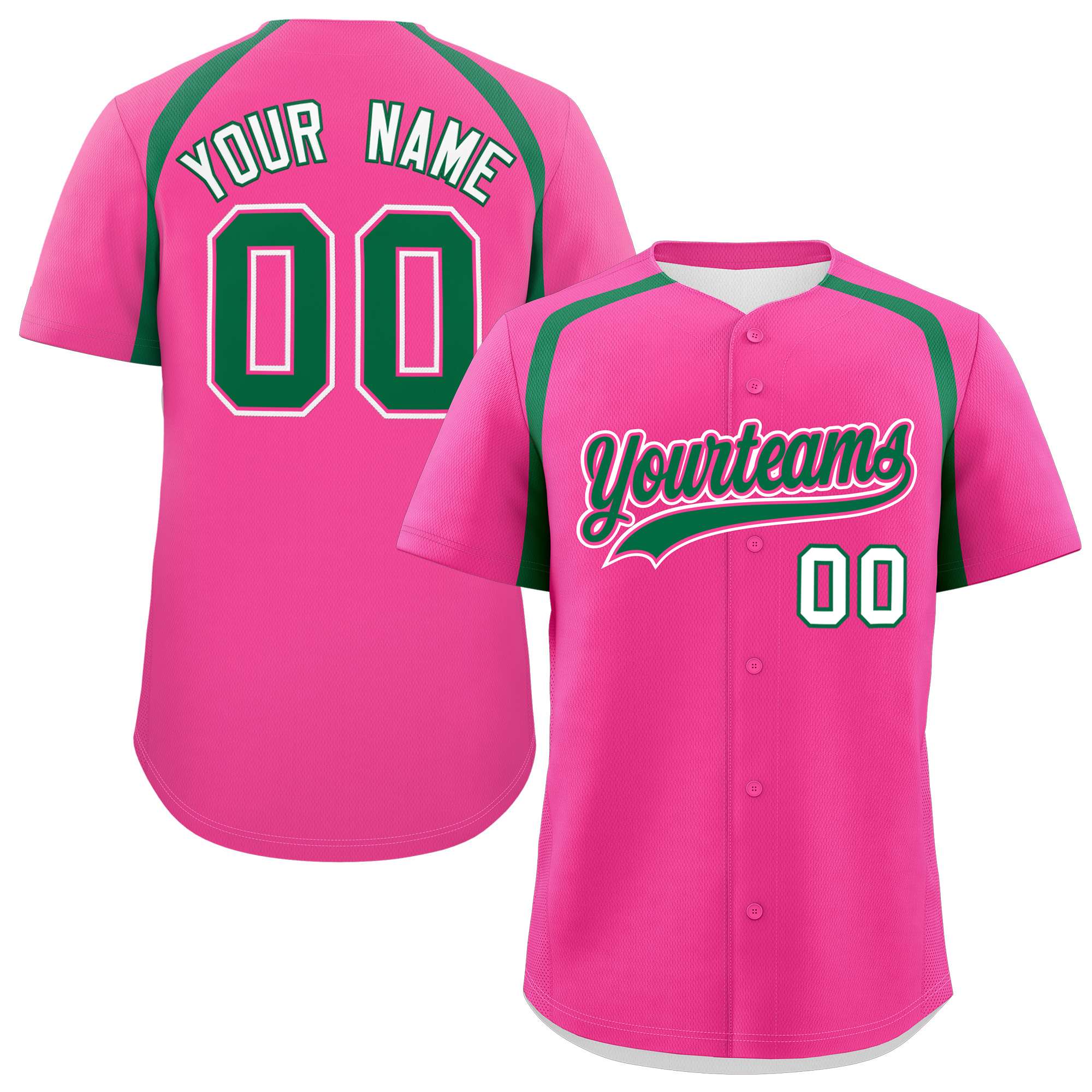 Custom Pink Kelly Green Personalized Color Block Authentic Baseball Jersey