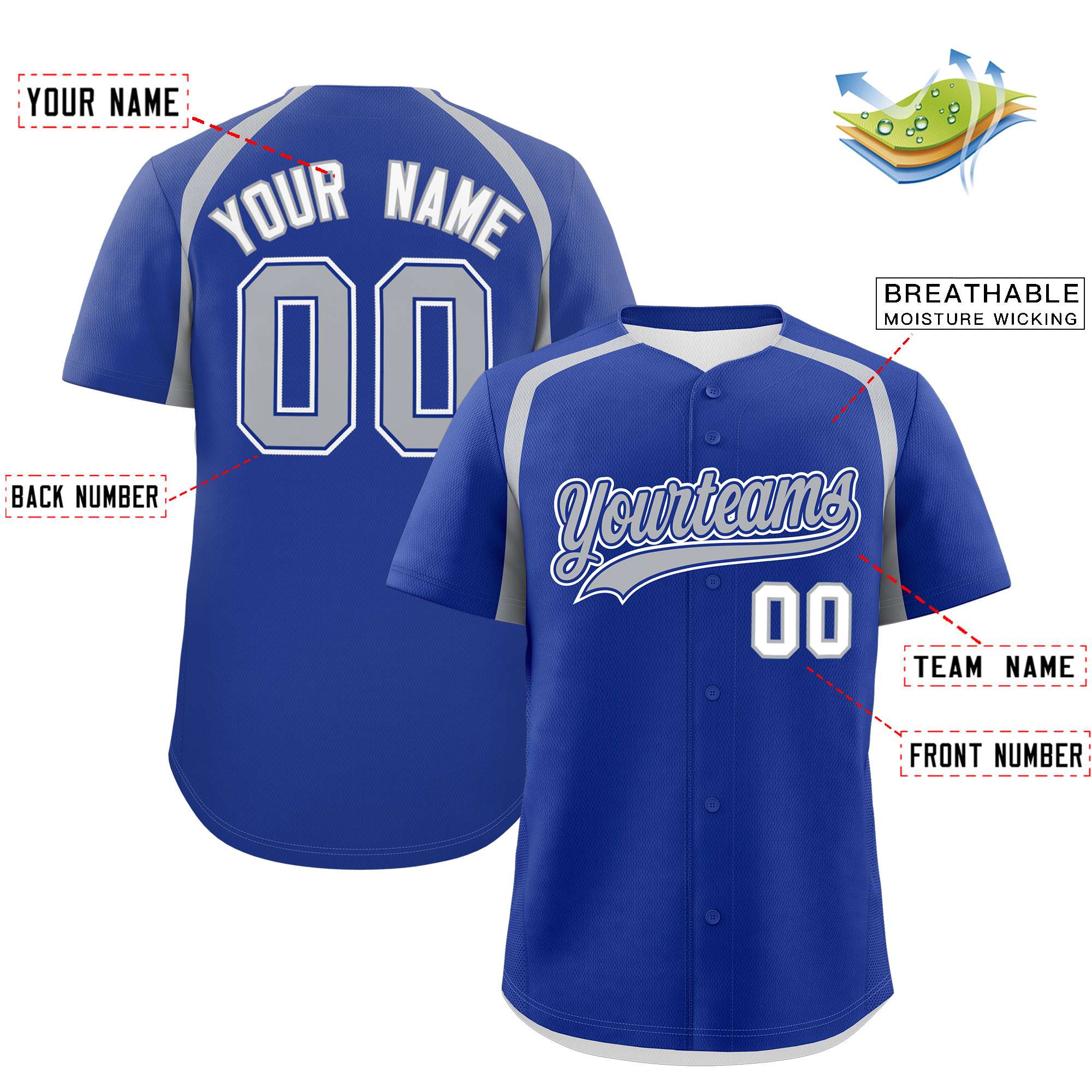 Custom Royal Silver Personalized Color Block Authentic Baseball Jersey