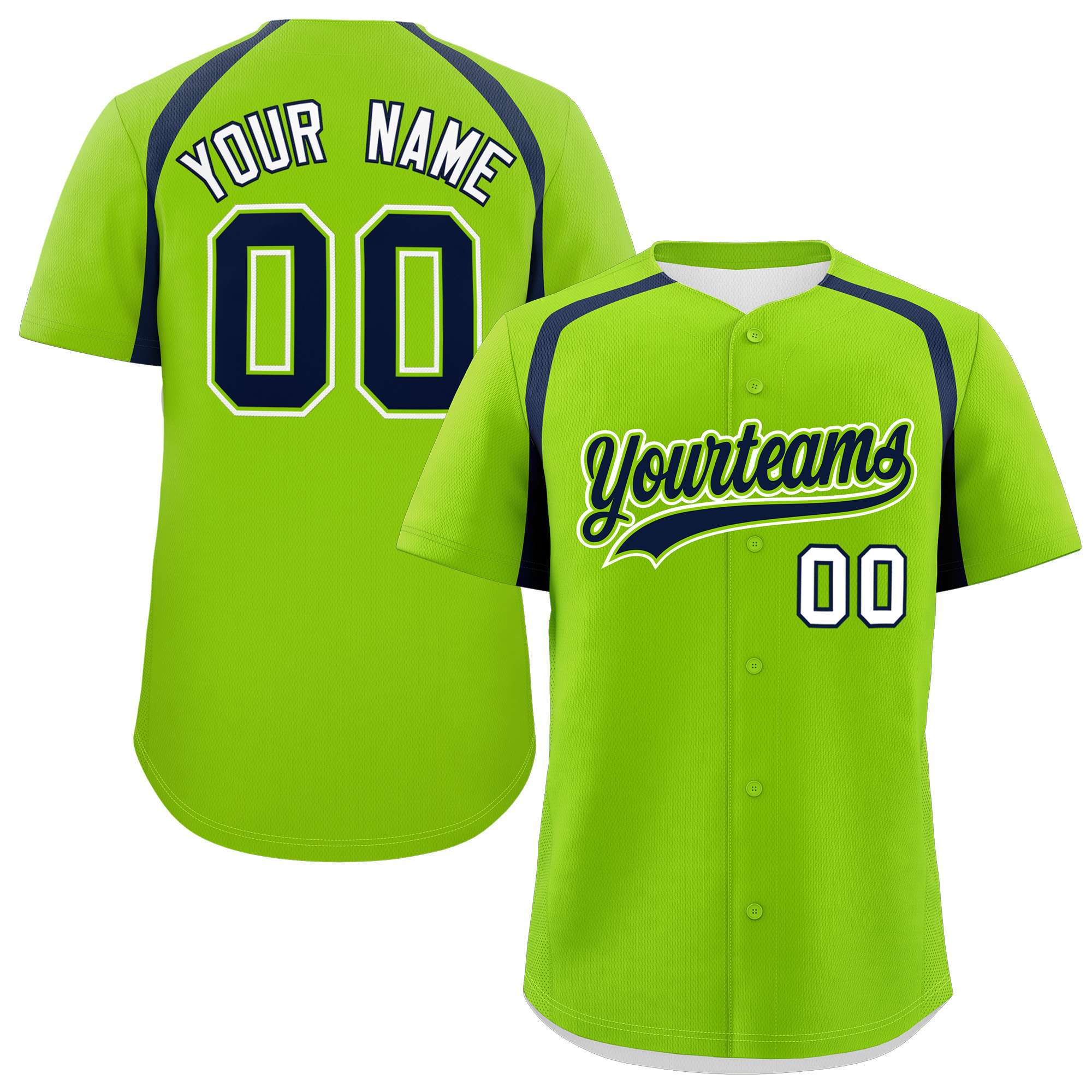 Custom Neon Green Navy Personalized Color Block Authentic Baseball Jersey