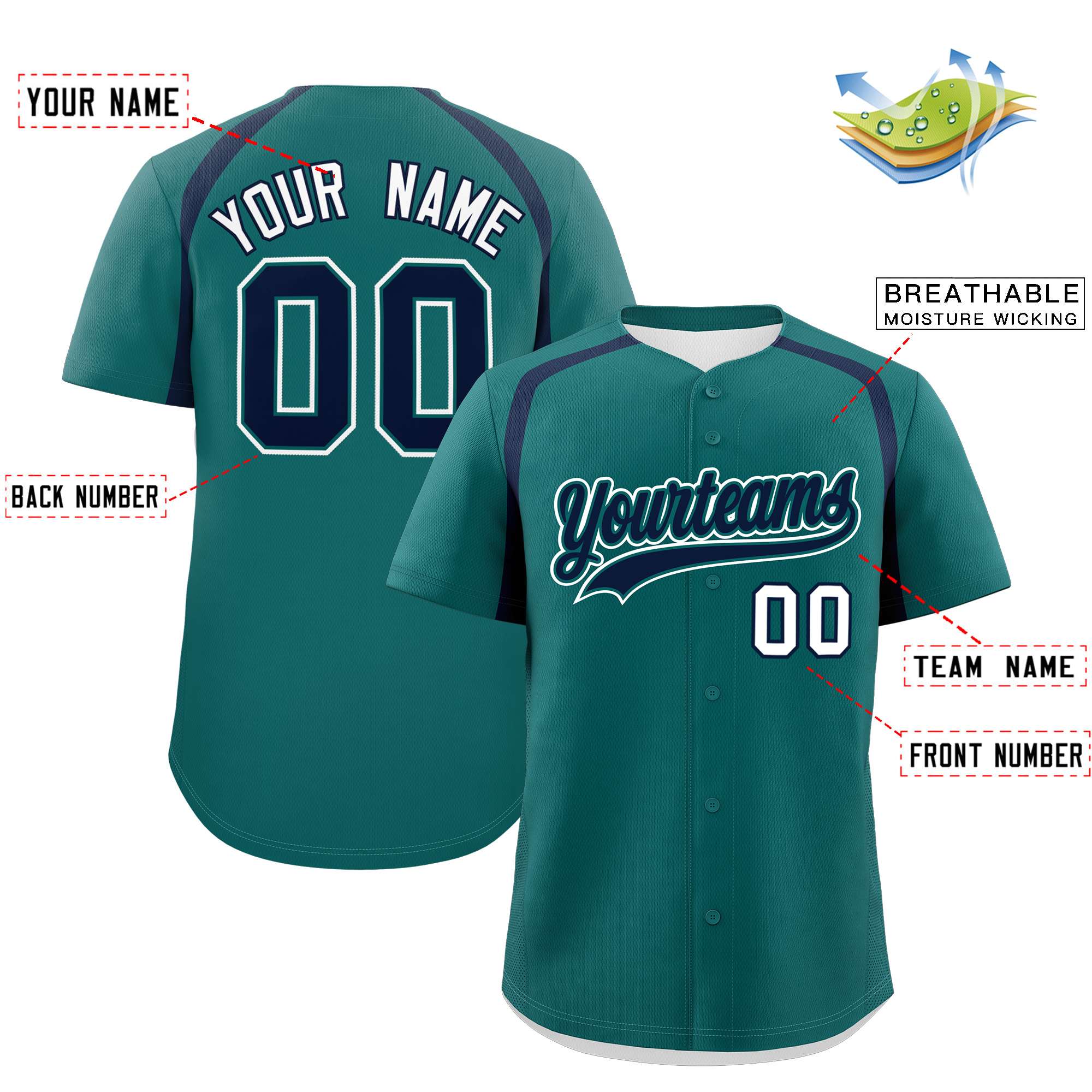 Custom Aqua Navy Personalized Color Block Authentic Baseball Jersey